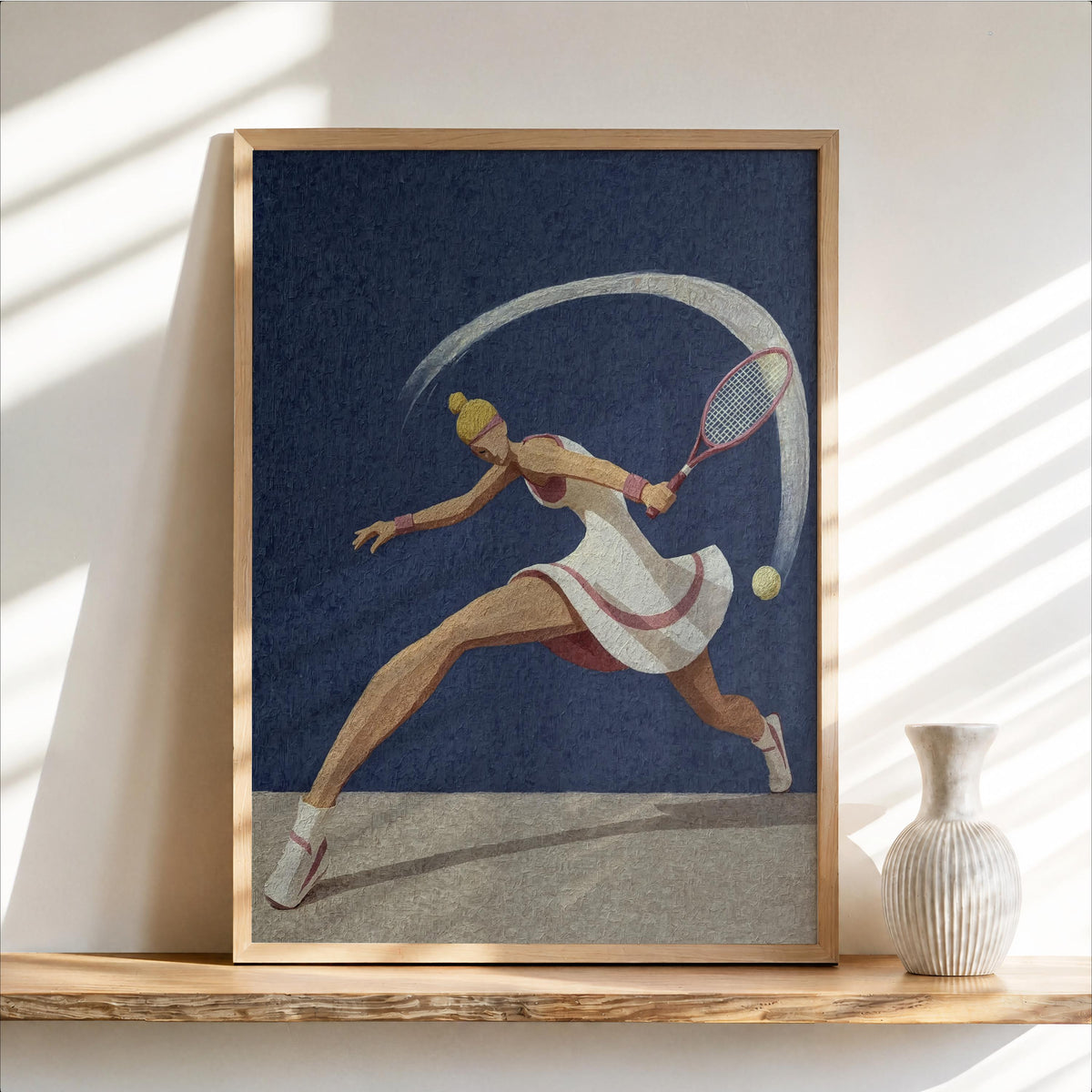 Abstract Tennis Player Wall Art, Vintage Sports Print, Pink Athlete Poster, Retro Racket Decor, Country Club Aesthetic, Preppy Woman Gift