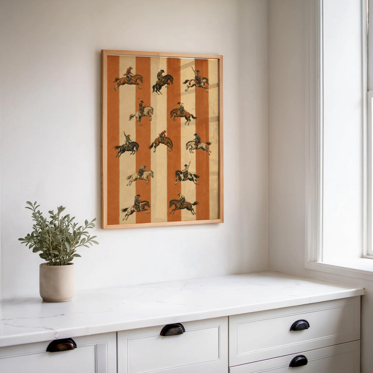 Western Horse Rodeo Wall Art, Vintage Southwestern Print, Striped Cowboy Poster, Rustic Old West Decor, Horse Lover Gift, Country Ranch