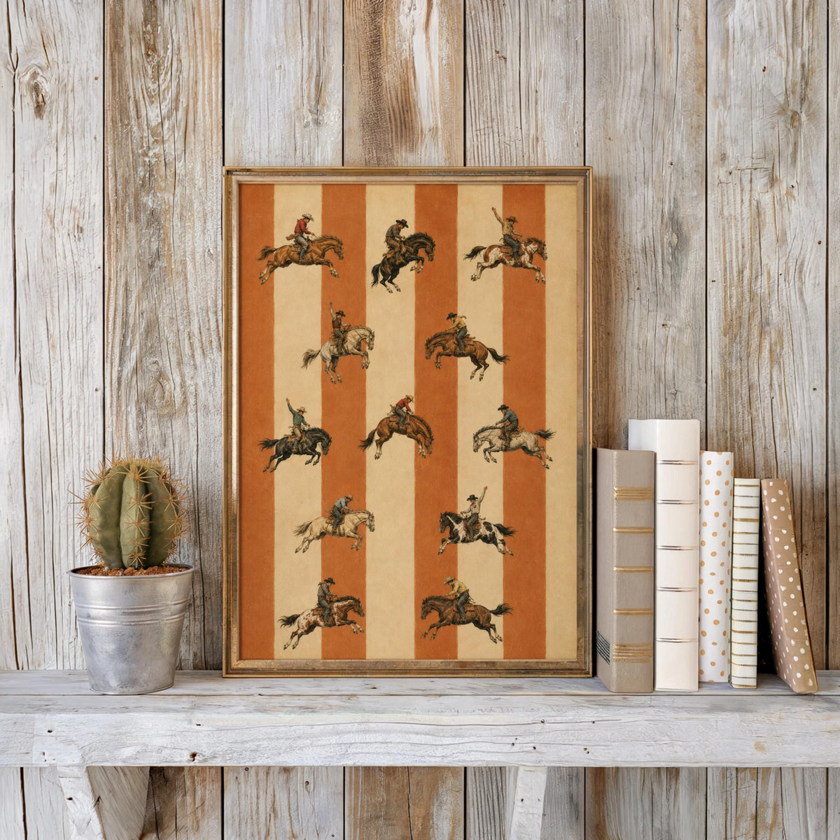Western Horse Rodeo Wall Art, Vintage Southwestern Print, Striped Cowboy Poster, Rustic Old West Decor, Horse Lover Gift, Country Ranch