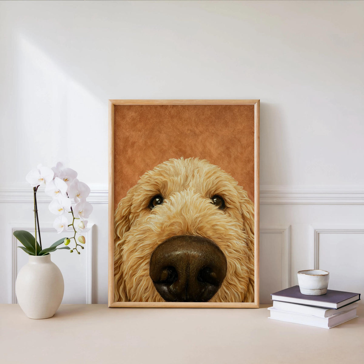 Golden Doodle Dog Nose Art Print, Fluffy Puppy Pet Poster, Funny Animal Portrait, Dog Lover Gift, Goldendoodle Decor