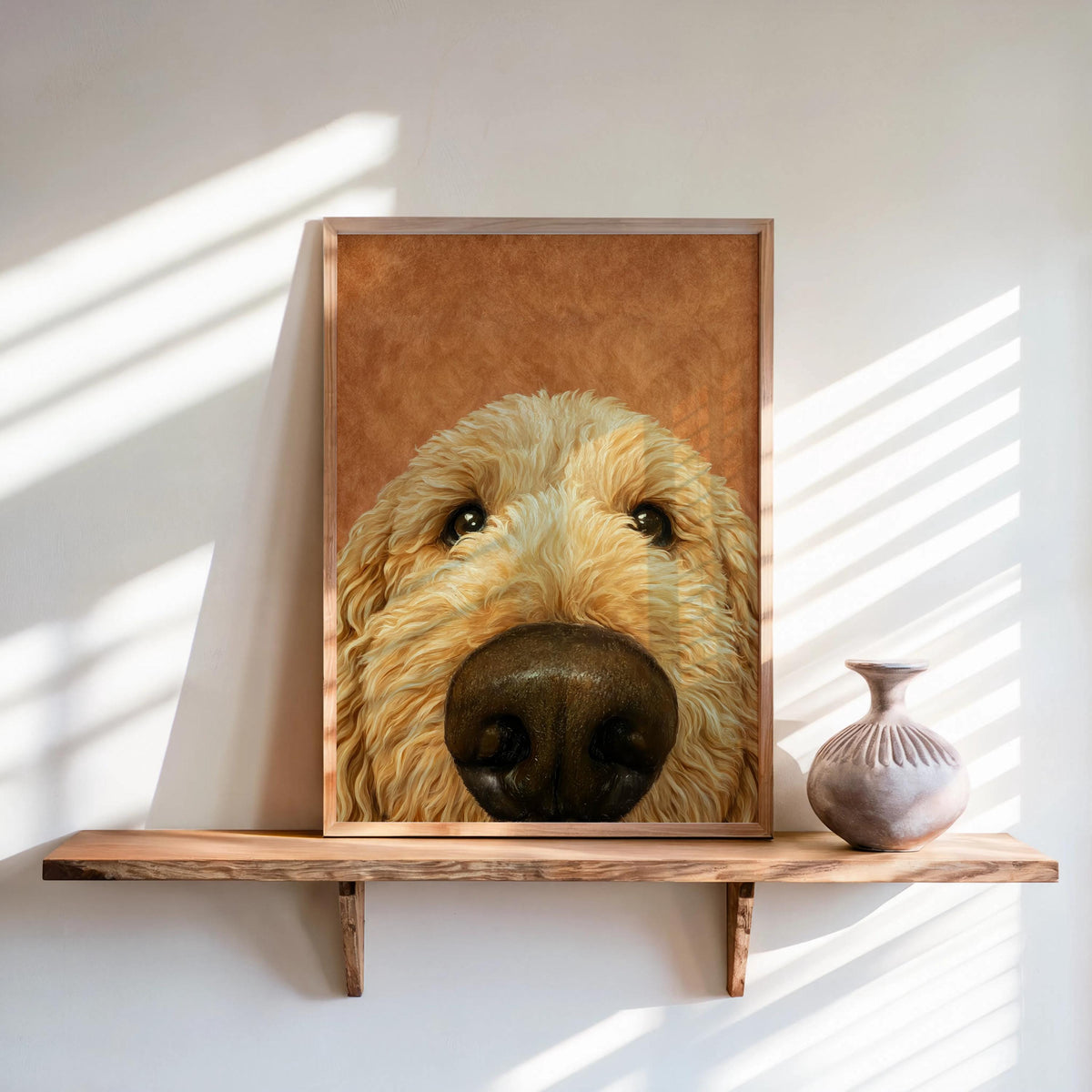 Golden Doodle Dog Nose Art Print, Fluffy Puppy Pet Poster, Funny Animal Portrait, Dog Lover Gift, Goldendoodle Decor