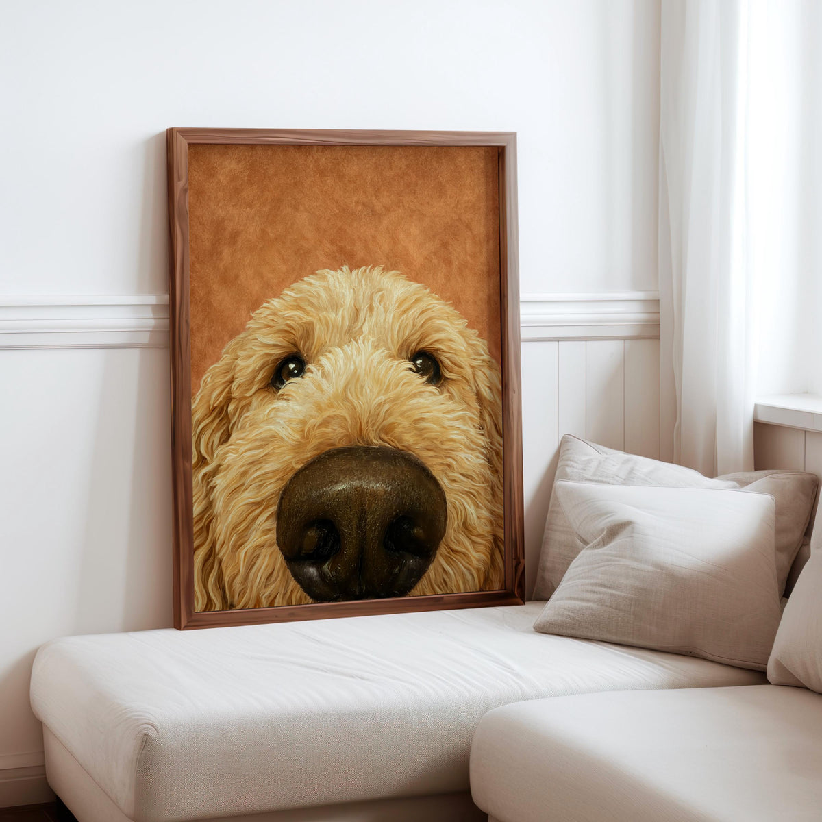 Golden Doodle Dog Nose Art Print, Fluffy Puppy Pet Poster, Funny Animal Portrait, Dog Lover Gift, Goldendoodle Decor