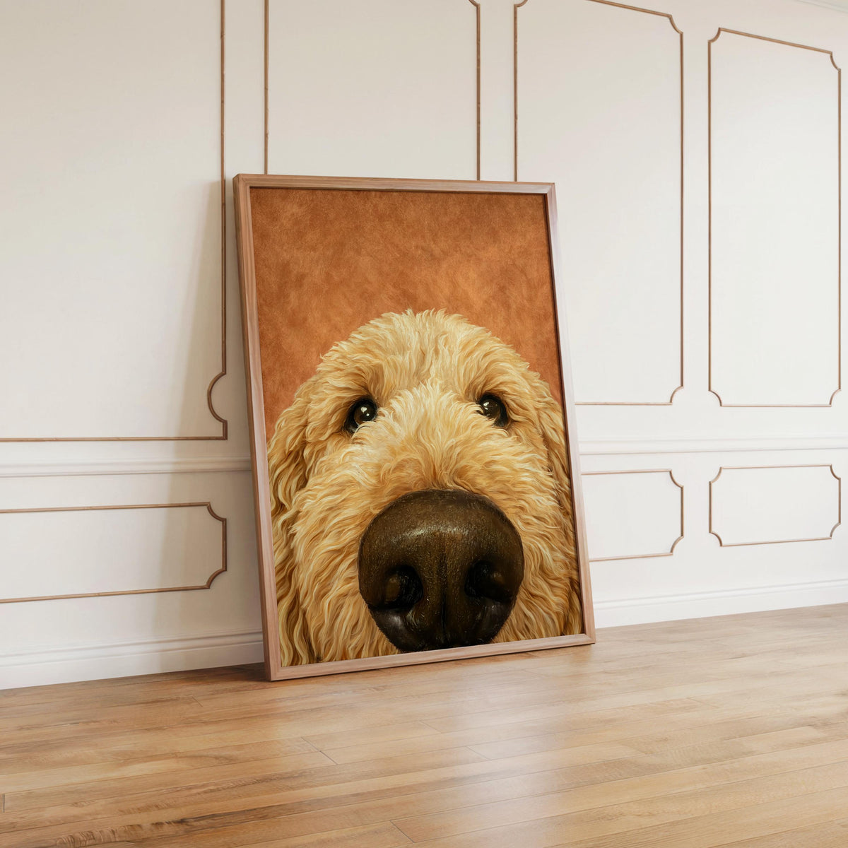 Golden Doodle Dog Nose Art Print, Fluffy Puppy Pet Poster, Funny Animal Portrait, Dog Lover Gift, Goldendoodle Decor