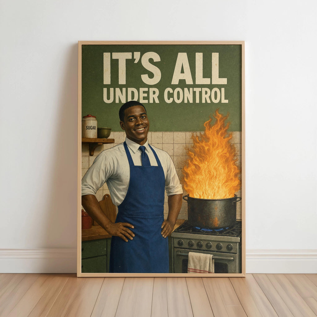 It's All Under Control Retro Kitchen Poster, Funny Black Man 1950s Vintage Wall Art, Cooking Humor Print, Afrocentric African American Decor