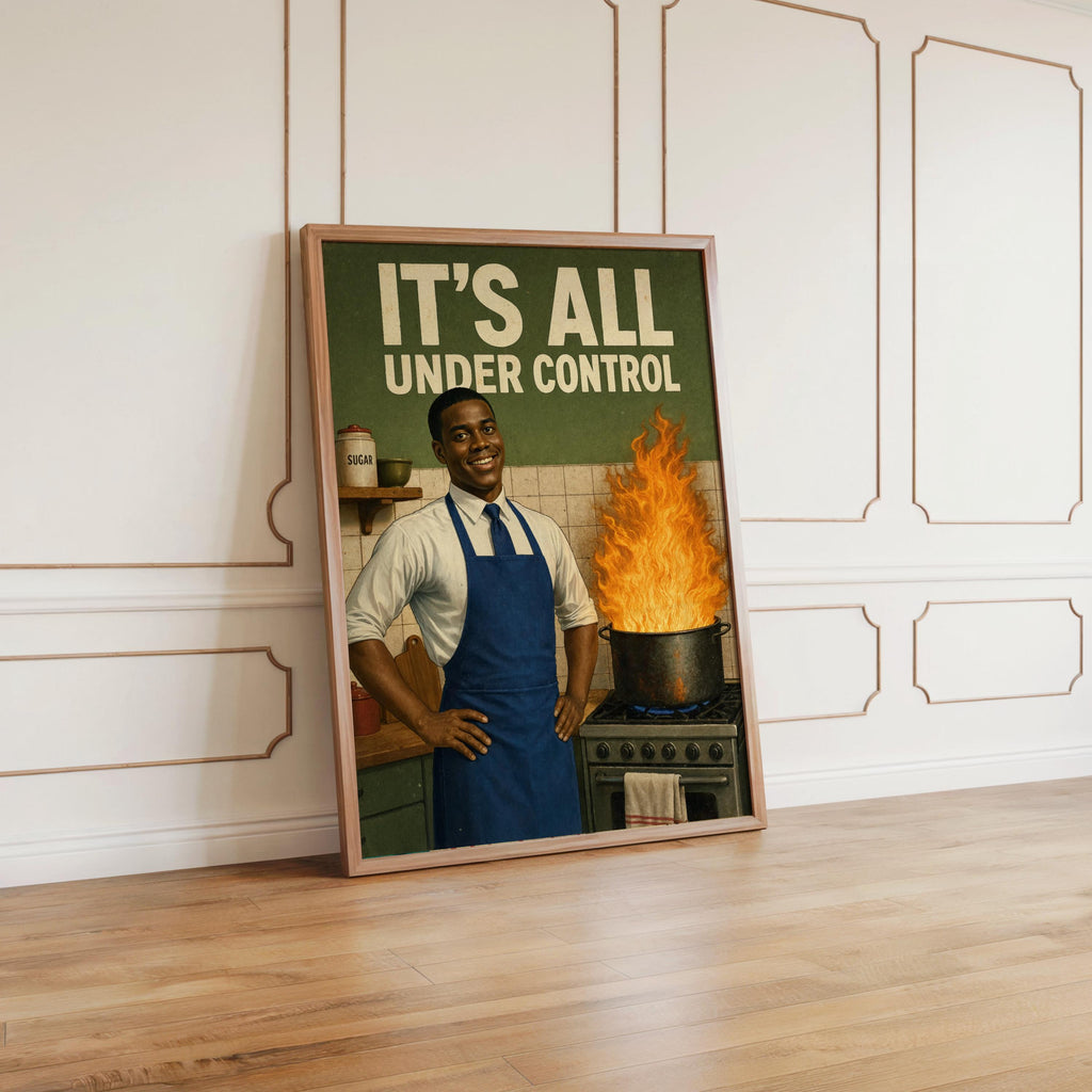 It's All Under Control Retro Kitchen Poster, Funny Black Man 1950s Vintage Wall Art, Cooking Humor Print, Afrocentric African American Decor