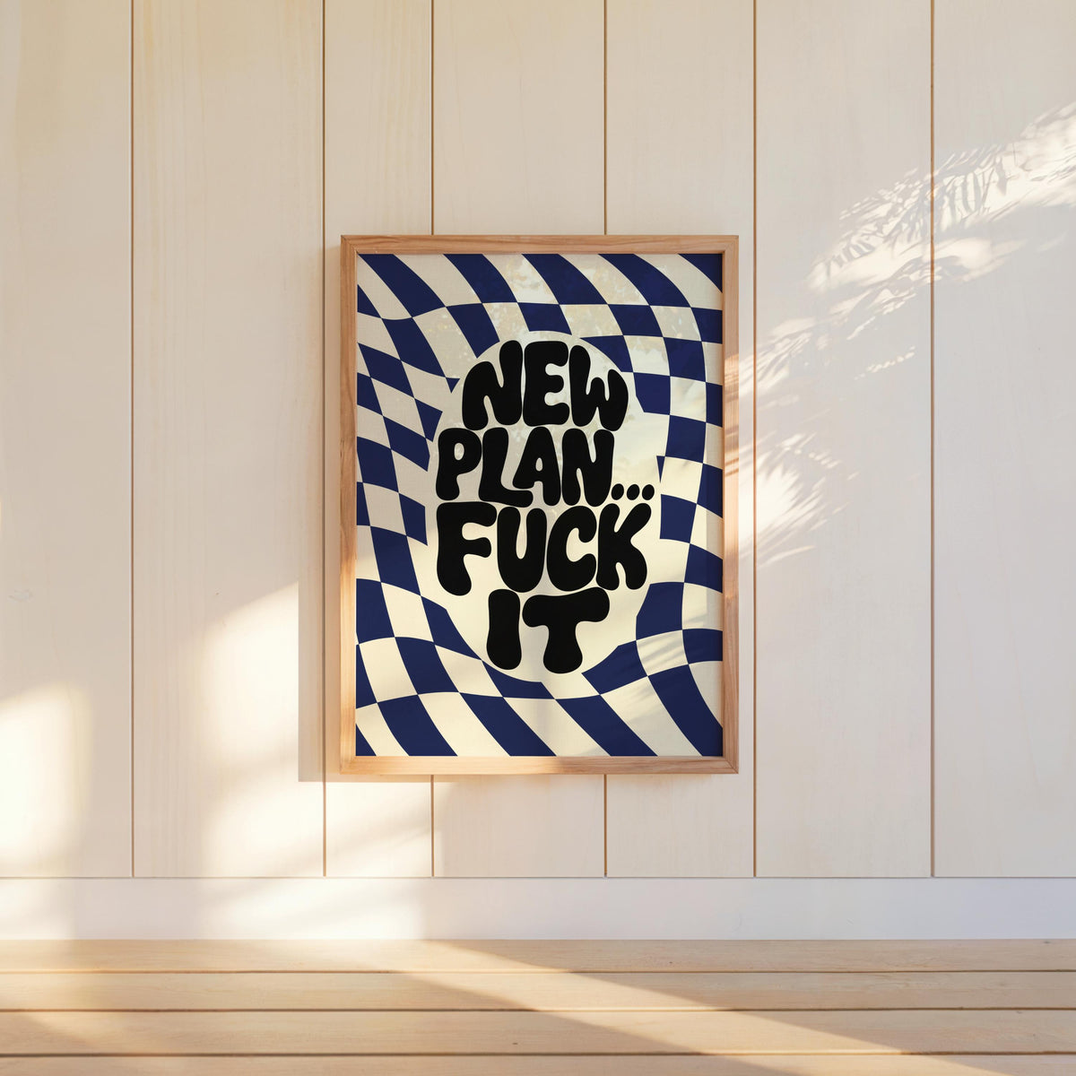 New Plan Funny Quote Wall Art Print, Retro Checkerboard Typography Poster, Groovy Sarcastic Home Decor, Trendy Dorm Room Gift
