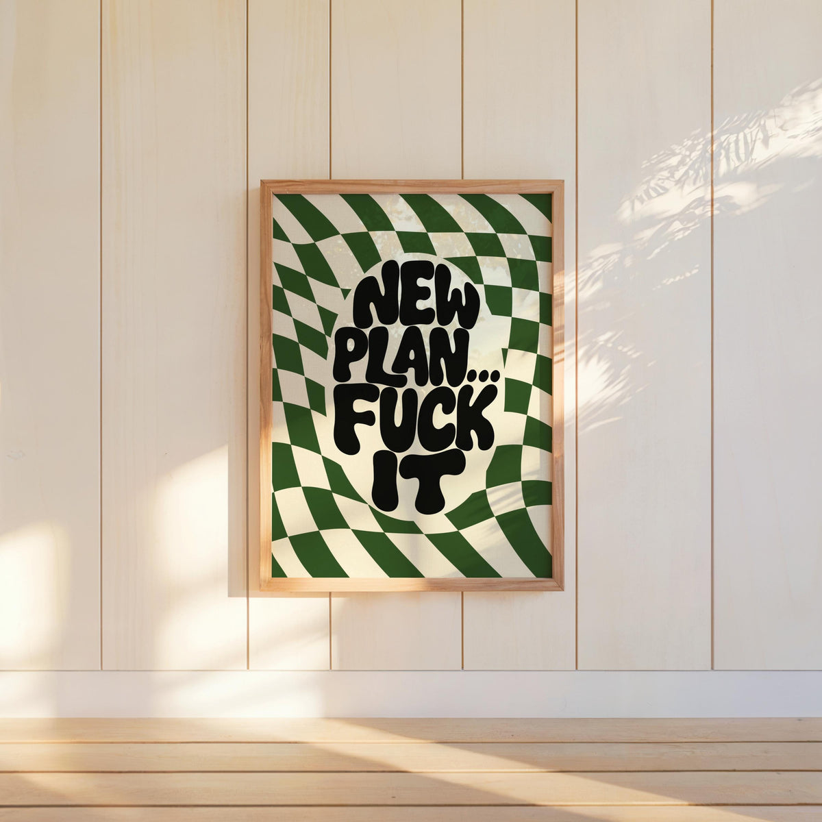 New Plan Funny Quote Wall Art Print, Retro Checkerboard Typography Poster, Groovy Sarcastic Home Decor, Trendy Dorm Room Gift