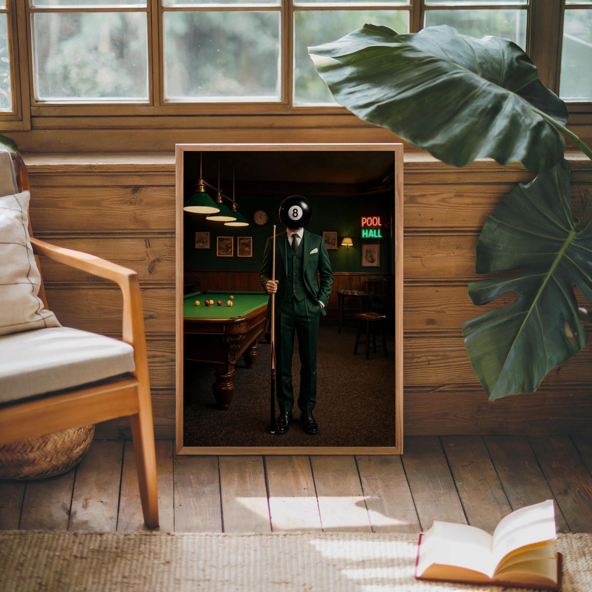Surreal 8 Ball Wall Art, Vintage Billiards Print, Moody Pool Ball Head Poster, Funny Game Room Decor, Retro Western Snooker Artwork