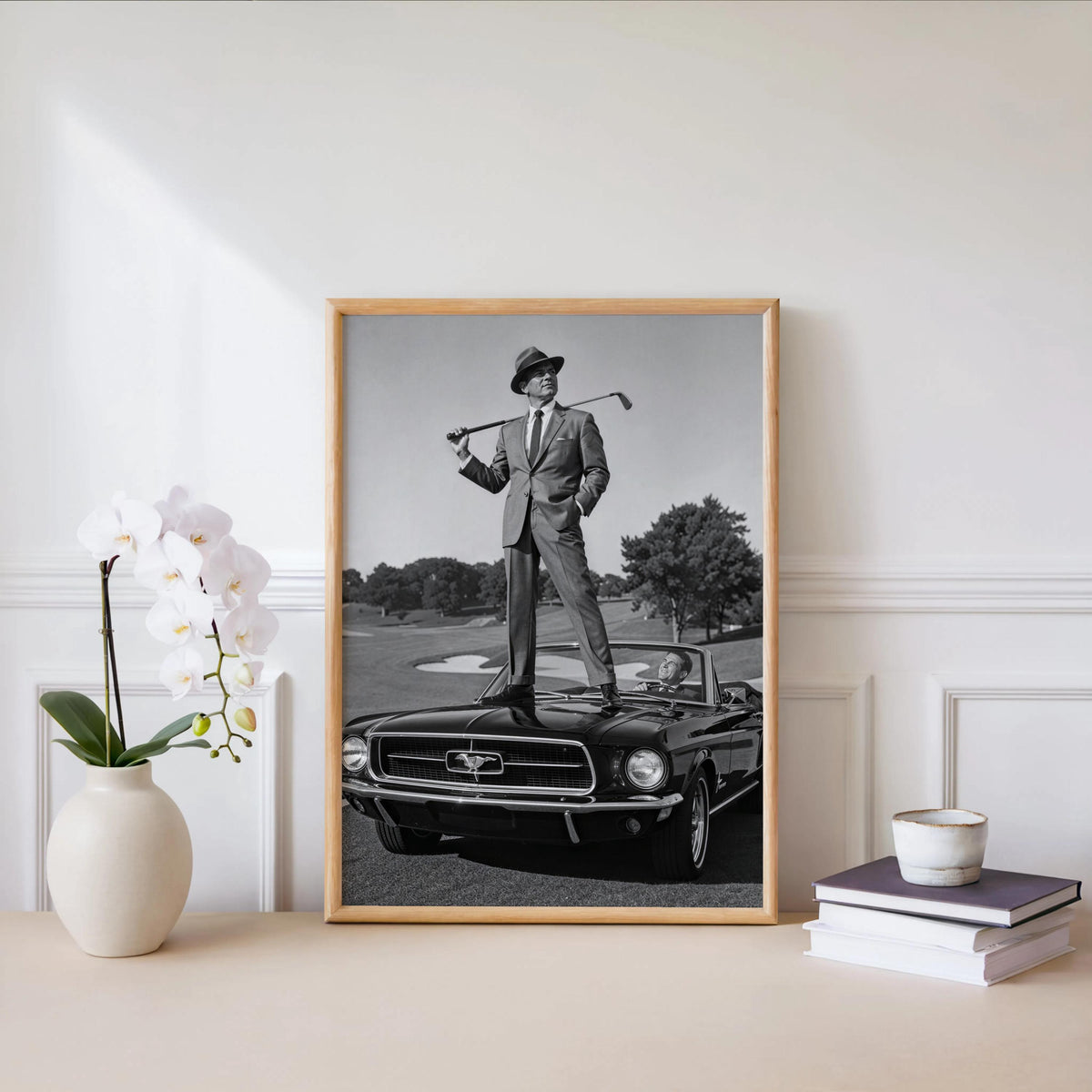 Classic Car and Golf Wall Art, Retro Mustang Photography, Elegant Gentleman Print, Luxury Office & Study Decor, Funny Golfer Gift, Man Cave