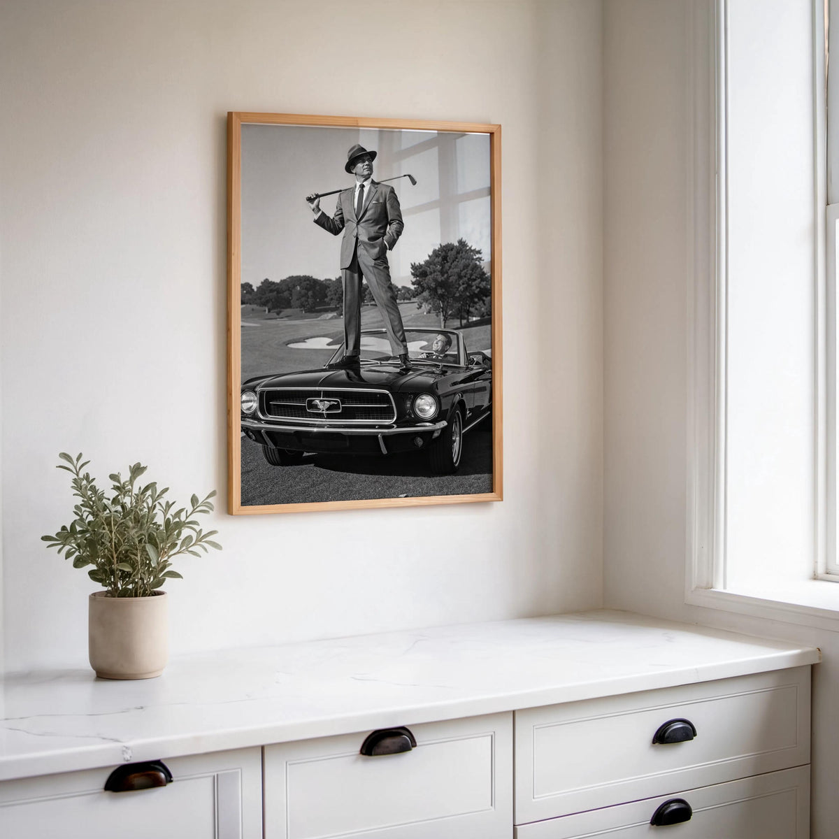 Classic Car and Golf Wall Art, Retro Mustang Photography, Elegant Gentleman Print, Luxury Office & Study Decor, Funny Golfer Gift, Man Cave