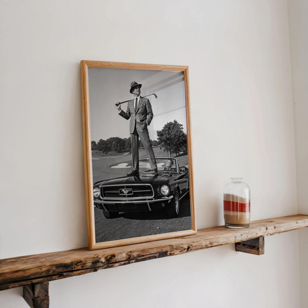 Classic Car and Golf Wall Art, Retro Mustang Photography, Elegant Gentleman Print, Luxury Office & Study Decor, Funny Golfer Gift, Man Cave