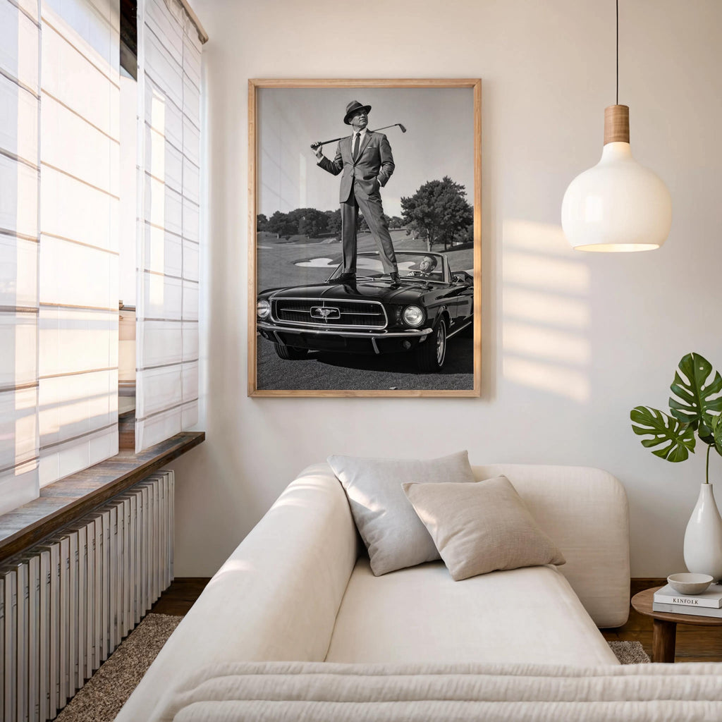 Classic Car and Golf Wall Art, Retro Mustang Photography, Elegant Gentleman Print, Luxury Office & Study Decor, Funny Golfer Gift, Man Cave