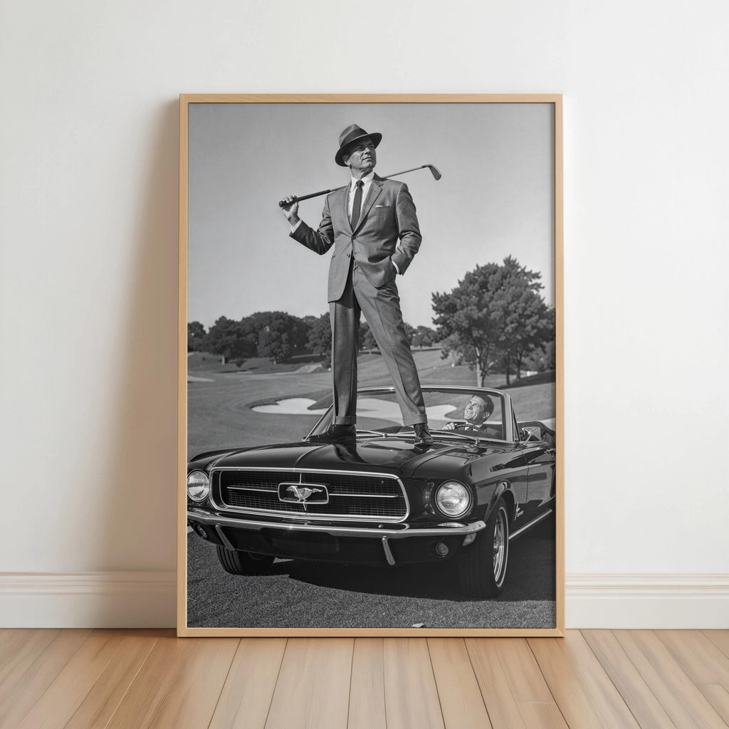Classic Car and Golf Wall Art, Retro Mustang Photography, Elegant Gentleman Print, Luxury Office & Study Decor, Funny Golfer Gift, Man Cave