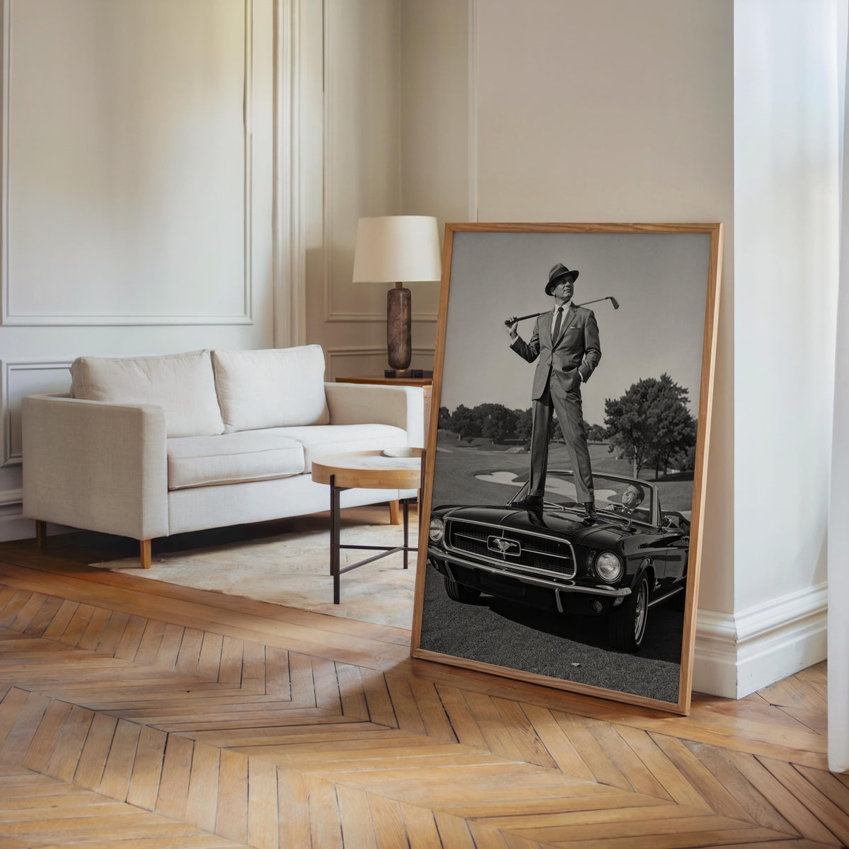 Classic Car and Golf Wall Art, Retro Mustang Photography, Elegant Gentleman Print, Luxury Office & Study Decor, Funny Golfer Gift, Man Cave