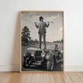 Retro Golf Poster, Antique Convertible Classic Car & Gentleman Golfer Print, Funny American Vintage Automotive Wall Art, Americana Man Cave