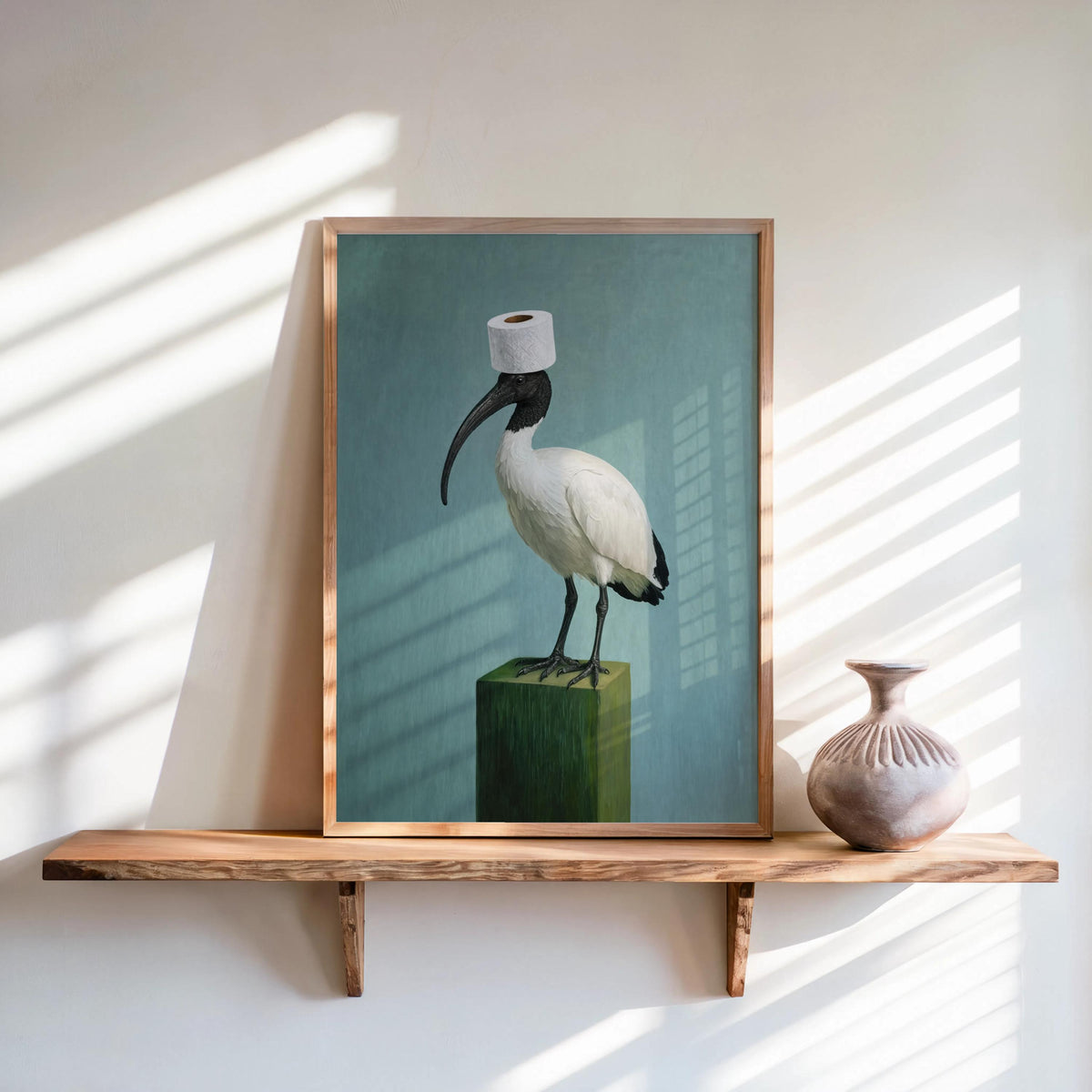 Funny Bin Chicken Art Print, Toilet Humor print, Surreal Australian Ibis Painting, Quirky Bird Wall Decor, Bathroom Housewarming Gift