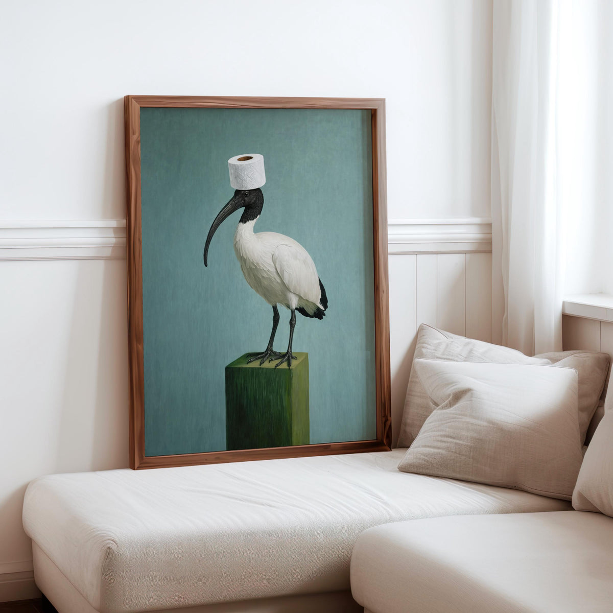 Funny Bin Chicken Art Print, Toilet Humor print, Surreal Australian Ibis Painting, Quirky Bird Wall Decor, Bathroom Housewarming Gift