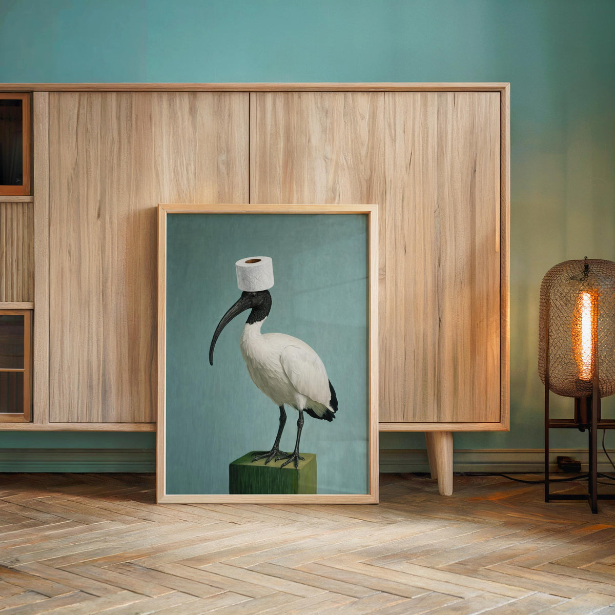 Funny Bin Chicken Art Print, Toilet Humor print, Surreal Australian Ibis Painting, Quirky Bird Wall Decor, Bathroom Housewarming Gift