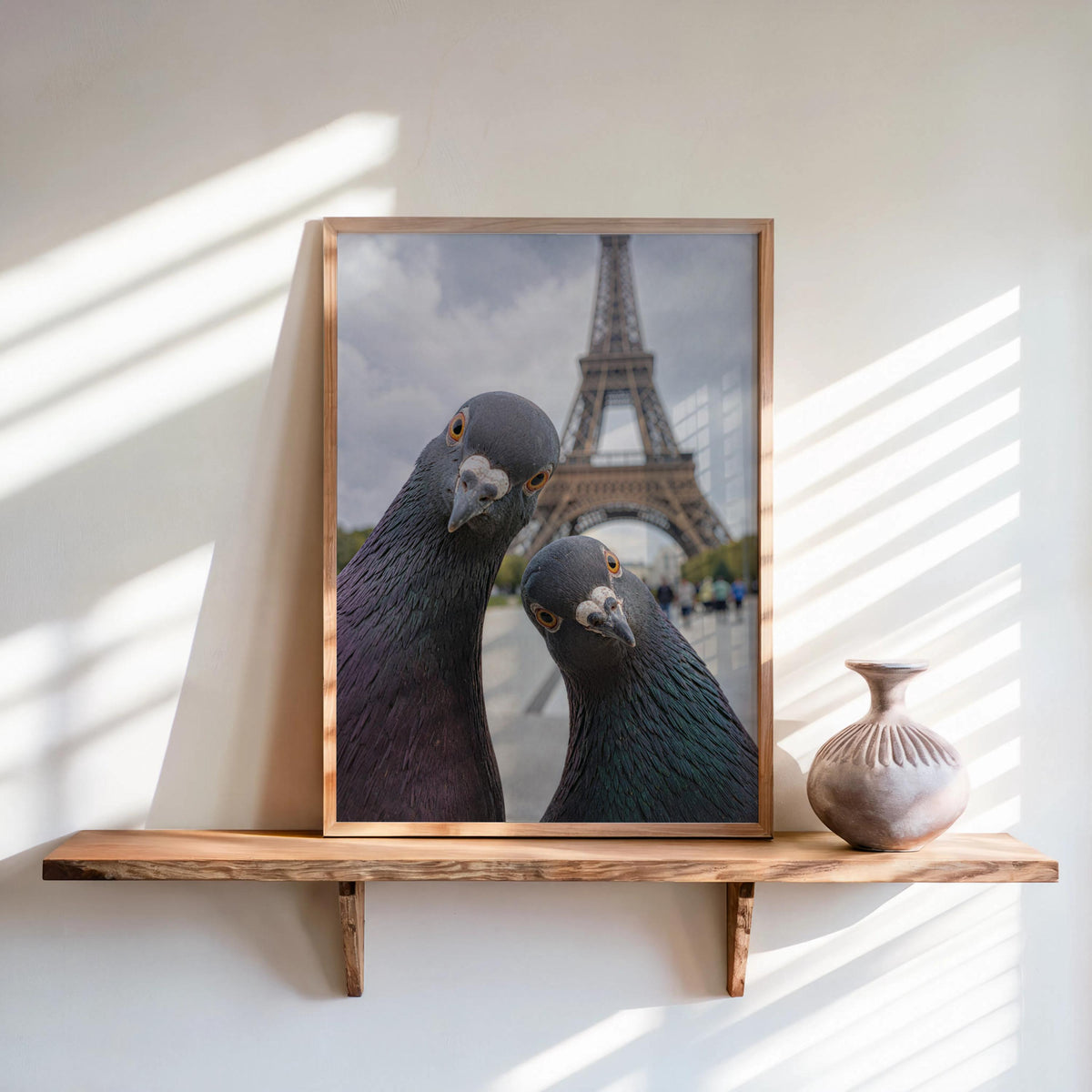 Funny Pigeon Wall Art Print, Paris Eiffel Tower Poster, Curious Bird Photography, Quirky Animal Lover Gift, Retro France Art for Living Room
