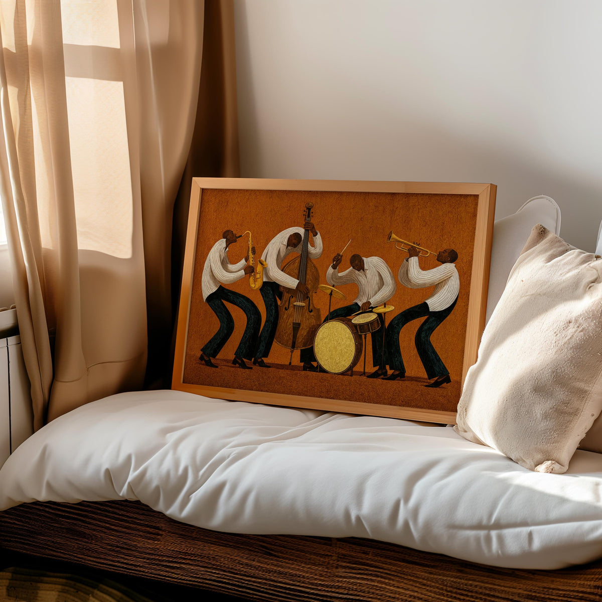 Vibrant Jazz Orchestra Print, Abstract African American Music Wall Art, Afrocentric Black Culture Poster, Mid Century Jazz Band Decor