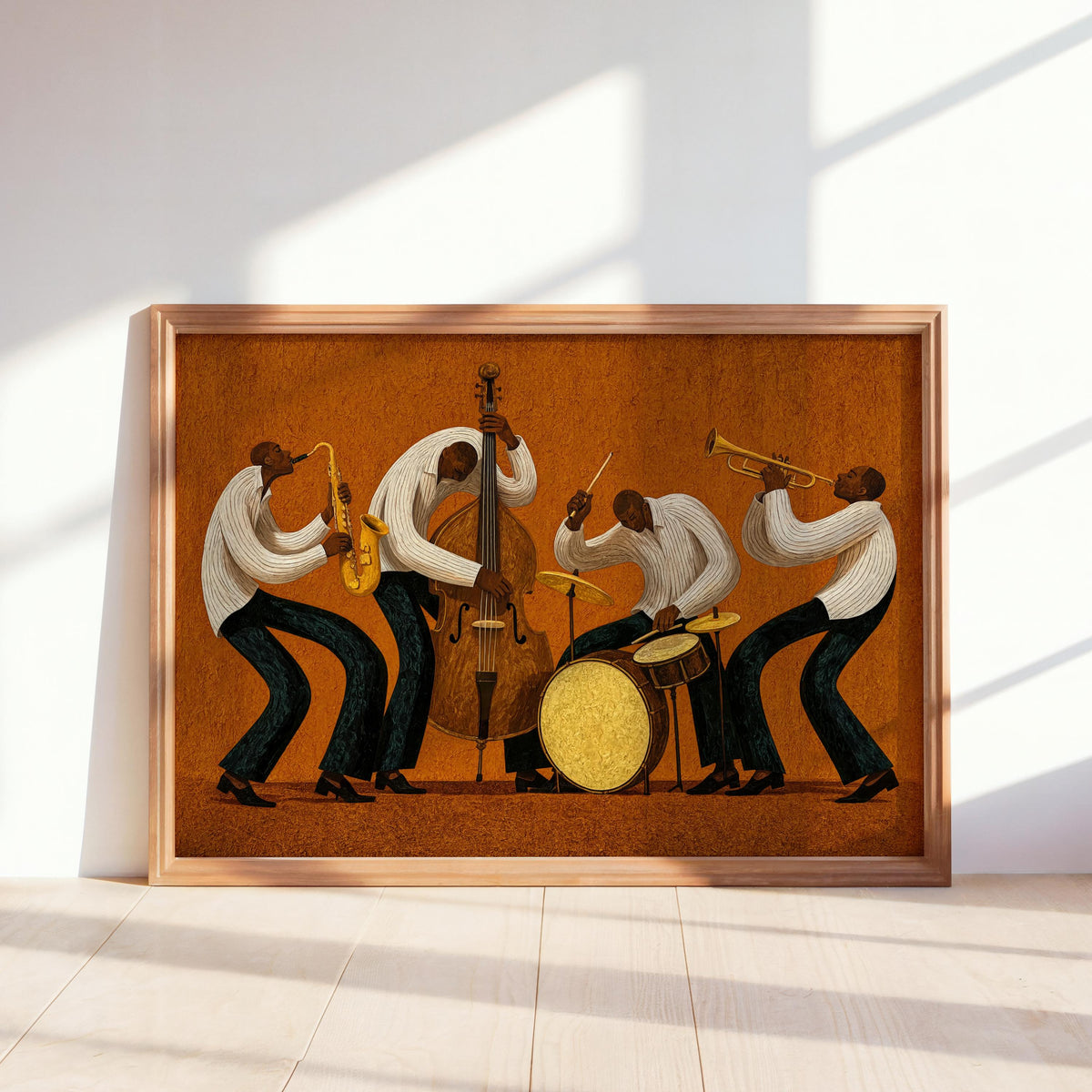 Vibrant Jazz Orchestra Print, Abstract African American Music Wall Art, Afrocentric Black Culture Poster, Mid Century Jazz Band Decor