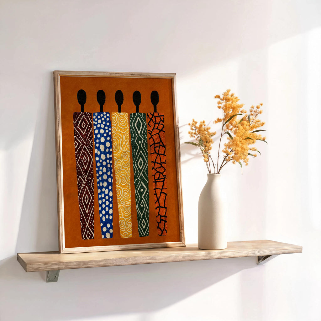 African Abstract Print, Ethnic Tribal Figures Decor, Afrocentric Figurative Black People Wall Art, Modern Vibrant Cultural Afro Painting