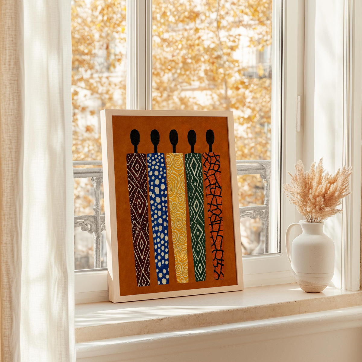 African Abstract Print, Ethnic Tribal Figures Decor, Afrocentric Figurative Black People Wall Art, Modern Vibrant Cultural Afro Painting