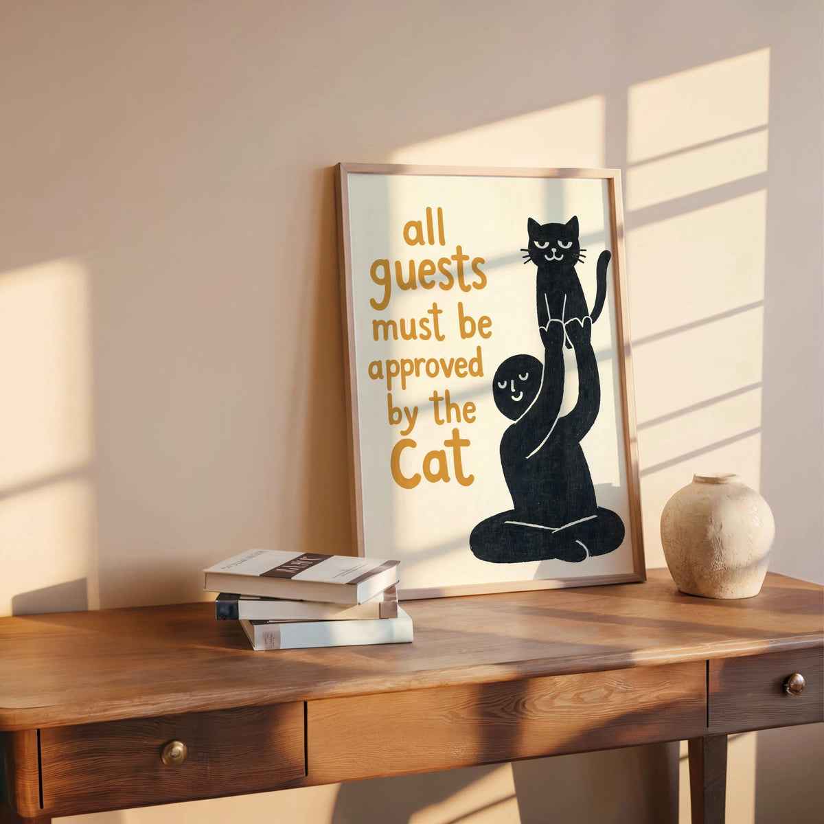Funny Cat Typography Wall Art, All Guests Must Be Approved By The Cat Poster, Humorous House Rules Decor, Pet Lover Gift, Quirky Home Print