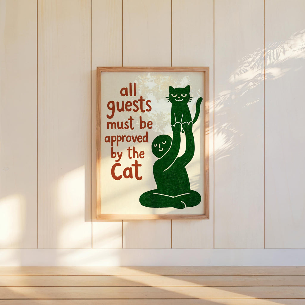 Funny Cat Typography Wall Art, All Guests Must Be Approved By The Cat Poster, Humorous House Rules Decor, Pet Lover Gift, Quirky Home Print