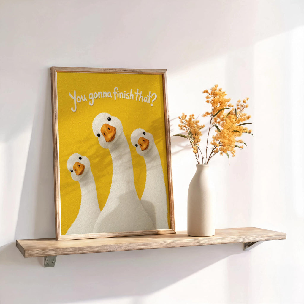 Silly Goose Print, You Gonna Finish That Poster, Funny Goose Kitchen Decor, Food Humor Quote Wall Art, Dining Room Print, Quirky Bird Gift