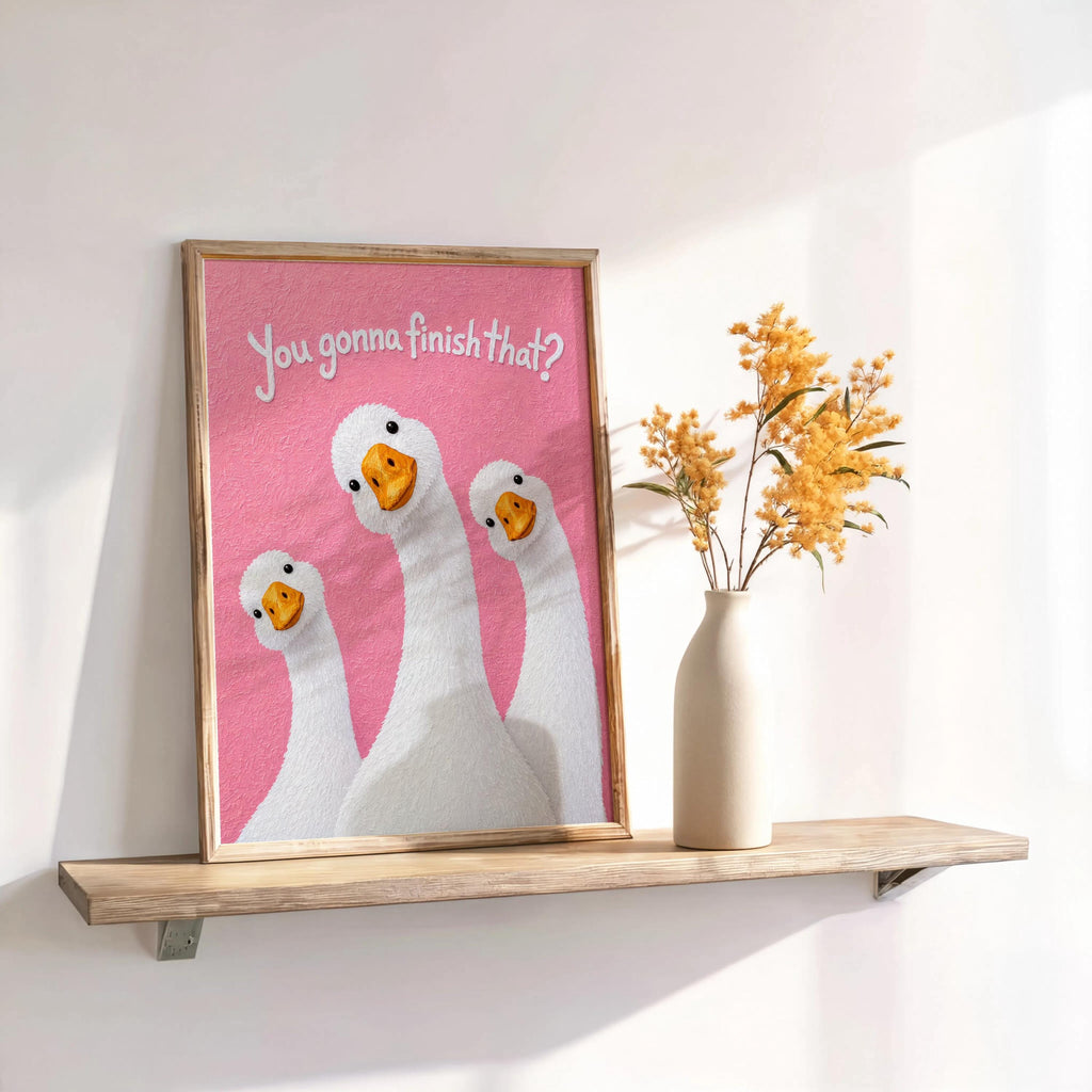 Silly Goose Print, You Gonna Finish That Poster, Funny Goose Kitchen Decor, Food Humor Quote Wall Art, Dining Room Print, Quirky Bird Gift