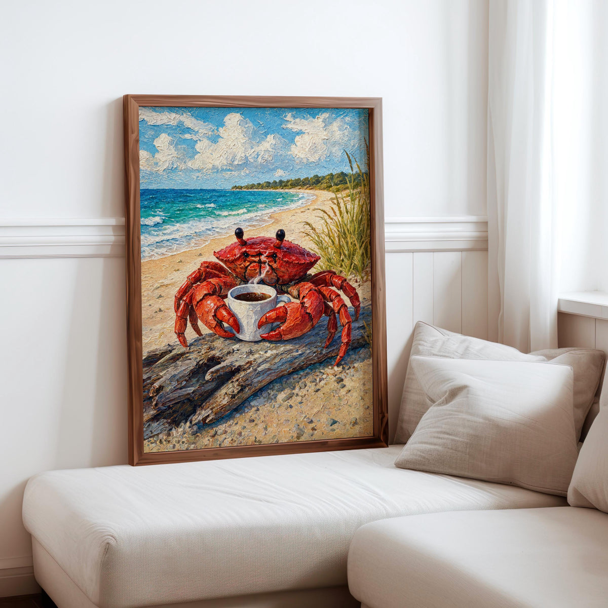 Funny Crab Print, Coffee Lover Decor, Quirky Coastal Bar Poster, Vintage Beach Poster, Ocean Wall Art, Seafood Kitchen Decor, Nautical Gift