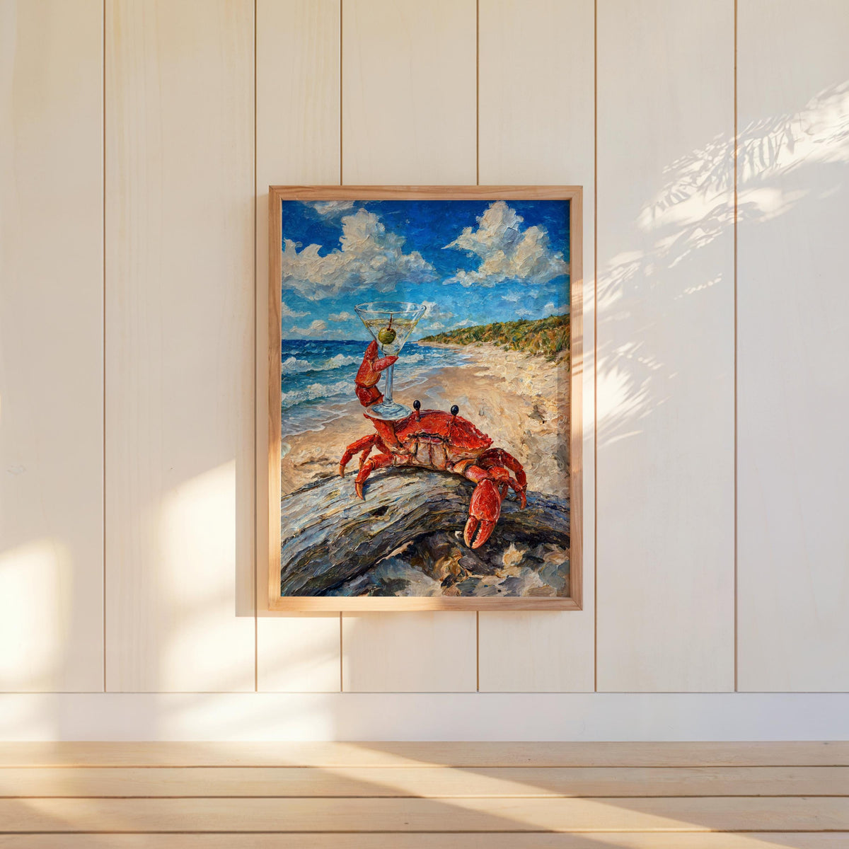Crab Martini Cin Cin Poster, Funny Coastal Bar Decor, Ocean Animal Print, Vintage Seafood & Cocktail Wall Art, Beach House Nautical Painting