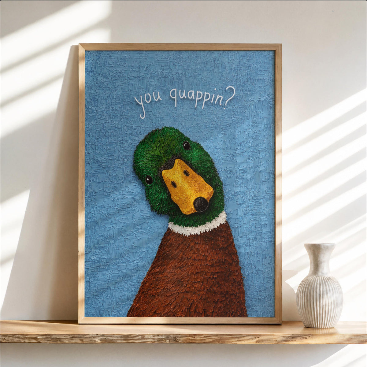 Funny You Quapin Duck Print, Poster, Quirky Toilet Decor, Vintage Bird Bathroom Wall Art, Country Restroom Painting, Mallard Lover Gift