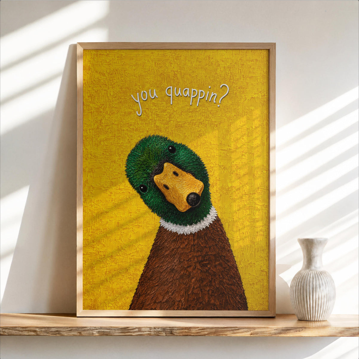You Quapin' Funny Duck Bathroom Print, Quirky Mallard Toilet Poster, Vintage Bird Lover Restroom Wall Art, Cute Restroom Painting Gift