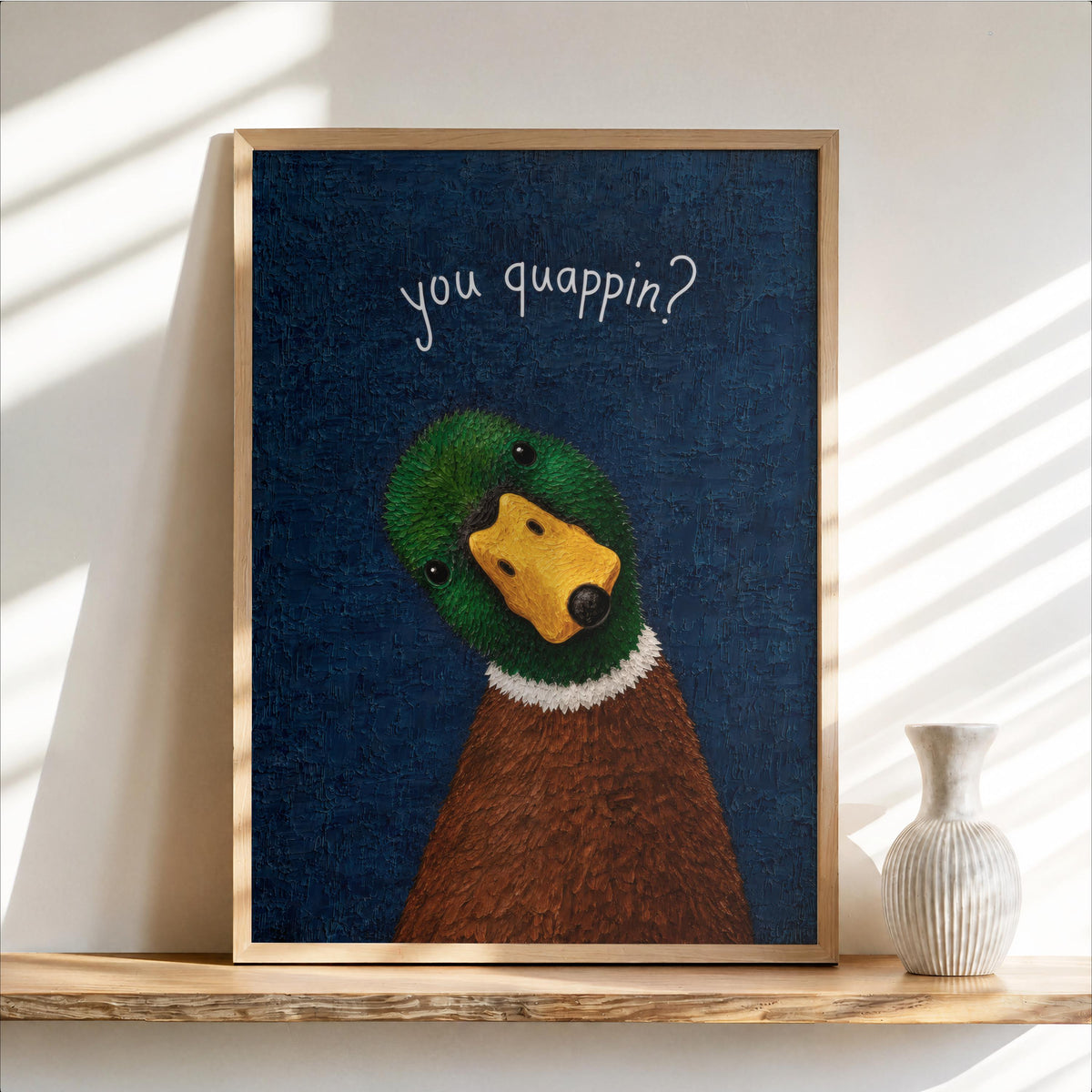 You Quapin' Funny Duck Bathroom Print, Quirky Mallard Toilet Poster, Vintage Bird Lover Restroom Wall Art, Cute Restroom Painting Gift