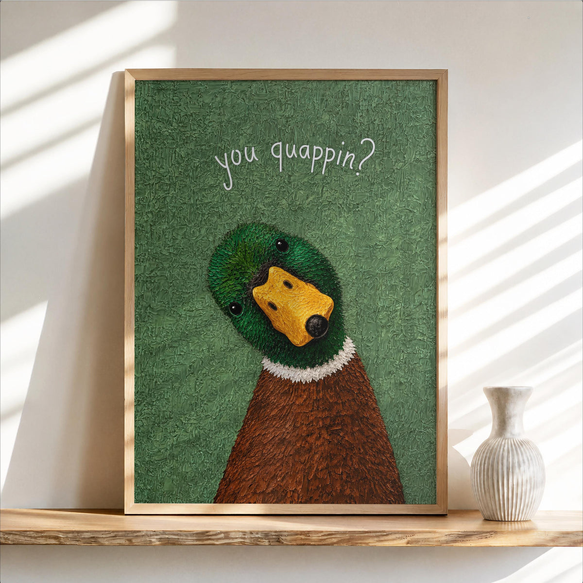 You Quapin' Funny Duck Bathroom Print, Quirky Mallard Toilet Poster, Vintage Bird Lover Restroom Wall Art, Cute Restroom Painting Gift