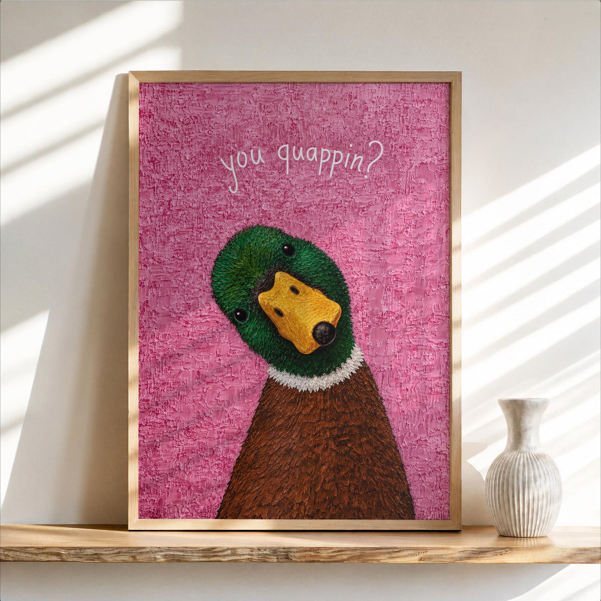You Quapin' Funny Duck Bathroom Print, Quirky Mallard Toilet Poster, Vintage Bird Lover Restroom Wall Art, Cute Restroom Painting Gift