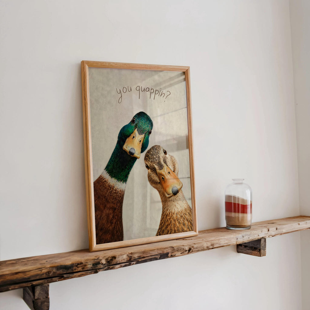 Funny Duck Bathroom Poster, You Quapin Quirky Bird Print, Toilet Wall Decor, Mallard Couple Art, Guest Bath Gift, Cottagecore Restroom Decor