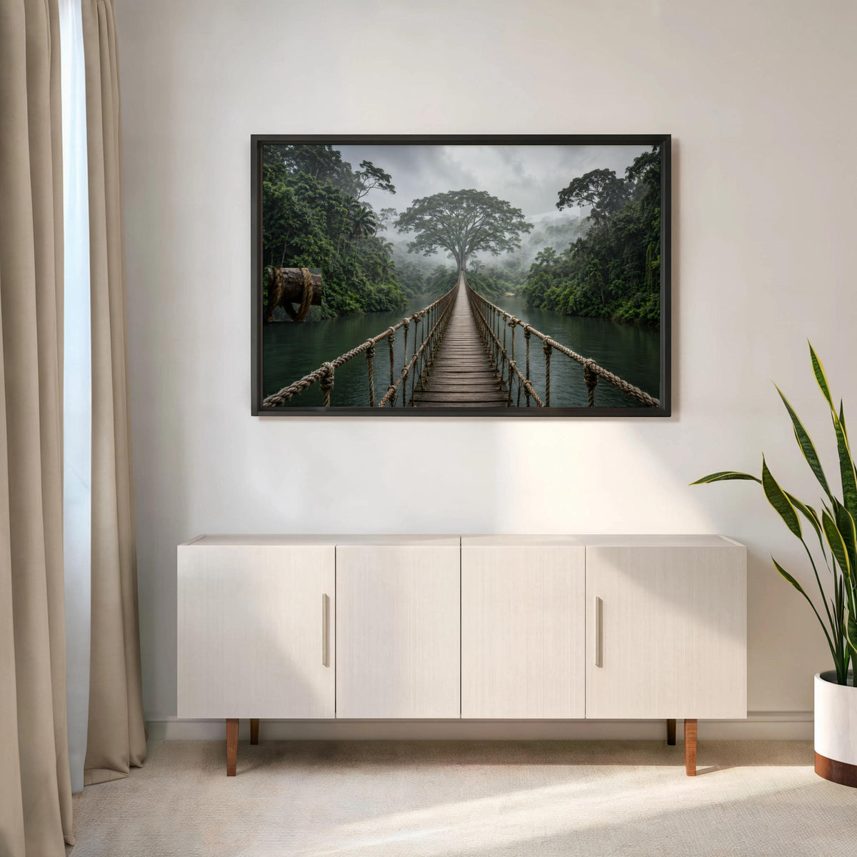 Tropical Jungle Wall Art, Rope Bridge Landscape, Rainforest Photography Print, Exotic Wilderness Decor, Travel Lover Present, Scenic Artwork