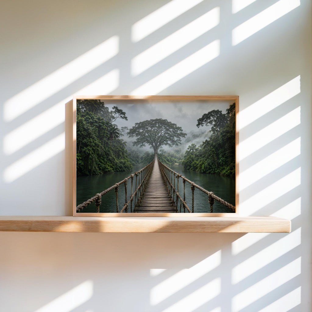 Tropical Jungle Wall Art, Rope Bridge Landscape, Rainforest Photography Print, Exotic Wilderness Decor, Travel Lover Present, Scenic Artwork