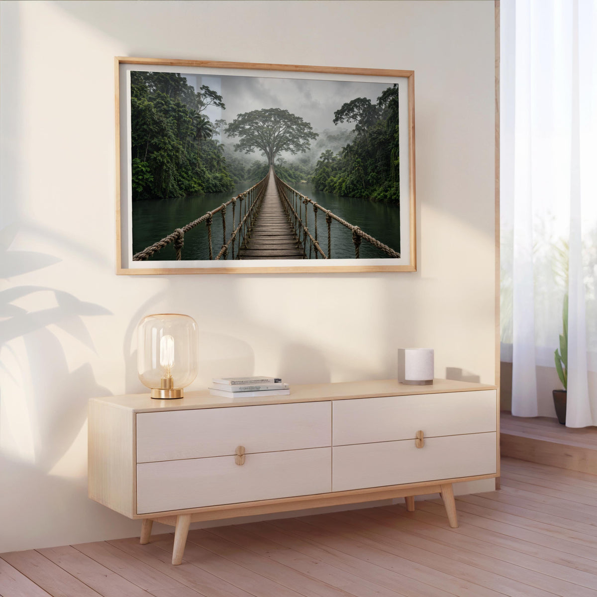Tropical Jungle Wall Art, Rope Bridge Landscape, Rainforest Photography Print, Exotic Wilderness Decor, Travel Lover Present, Scenic Artwork