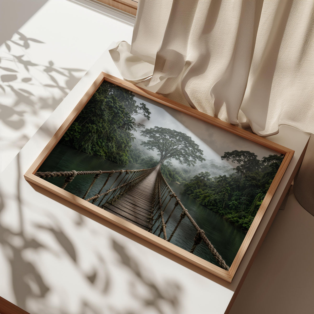 Tropical Jungle Wall Art, Rope Bridge Landscape, Rainforest Photography Print, Exotic Wilderness Decor, Travel Lover Present, Scenic Artwork