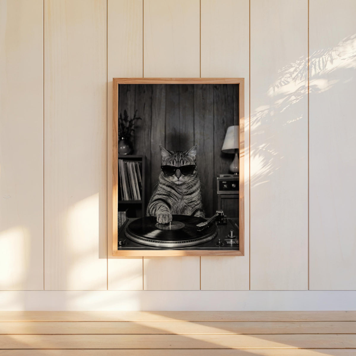 Cool Cat Vinyl Wall Art, Retro Music Room Decor, DJ Cat Print, Record Player Artwork, Disco Inspired Home Art, Music Lover Gift