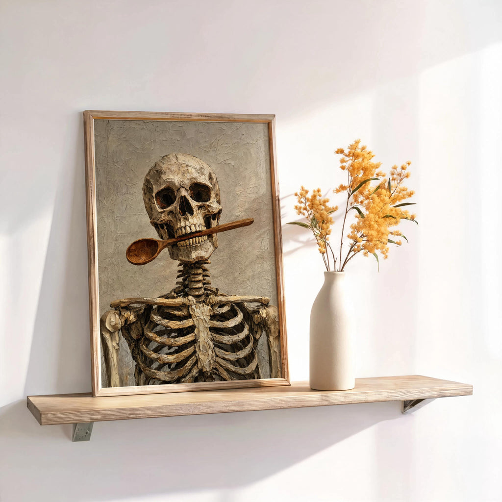 Skeleton Chef Poster, Funny Halloween Print, Skull Kitchen Decor, Macabre Cooking Painting, Quirky Gothic Creepy Cute Hanging, Autumn Gift