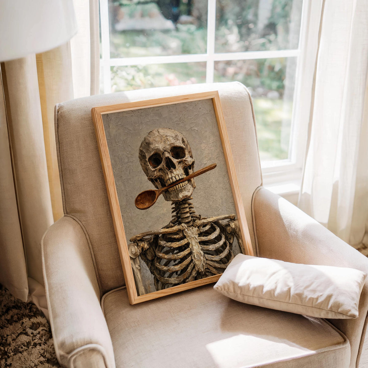Skeleton Chef Poster, Funny Halloween Print, Skull Kitchen Decor, Macabre Cooking Painting, Quirky Gothic Creepy Cute Hanging, Autumn Gift