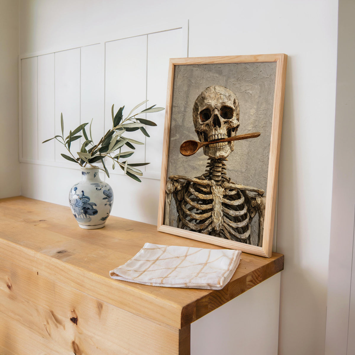 Skeleton Chef Poster, Funny Halloween Print, Skull Kitchen Decor, Macabre Cooking Painting, Quirky Gothic Creepy Cute Hanging, Autumn Gift