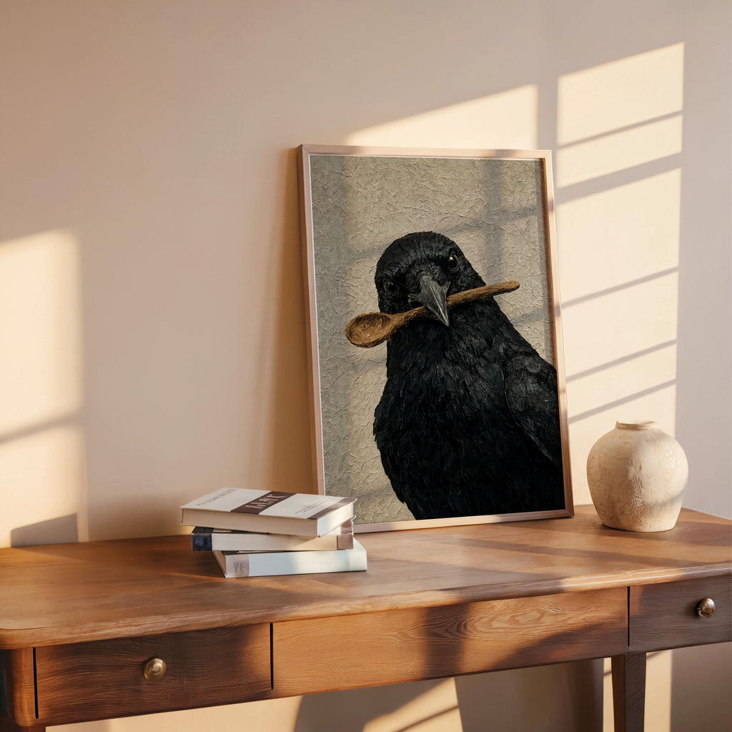 Crow Print, Funny Kitchen Poster, Halloween Spooky Bird Wall Art, Gothic Home Decor, Whimsical Creepy Cute Gift, Dark Witchy Cottage Style