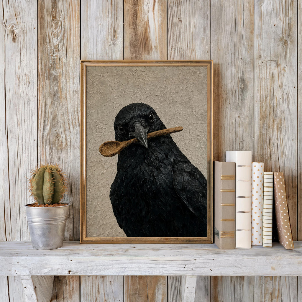Crow Print, Funny Kitchen Poster, Halloween Spooky Bird Wall Art, Gothic Home Decor, Whimsical Creepy Cute Gift, Dark Witchy Cottage Style