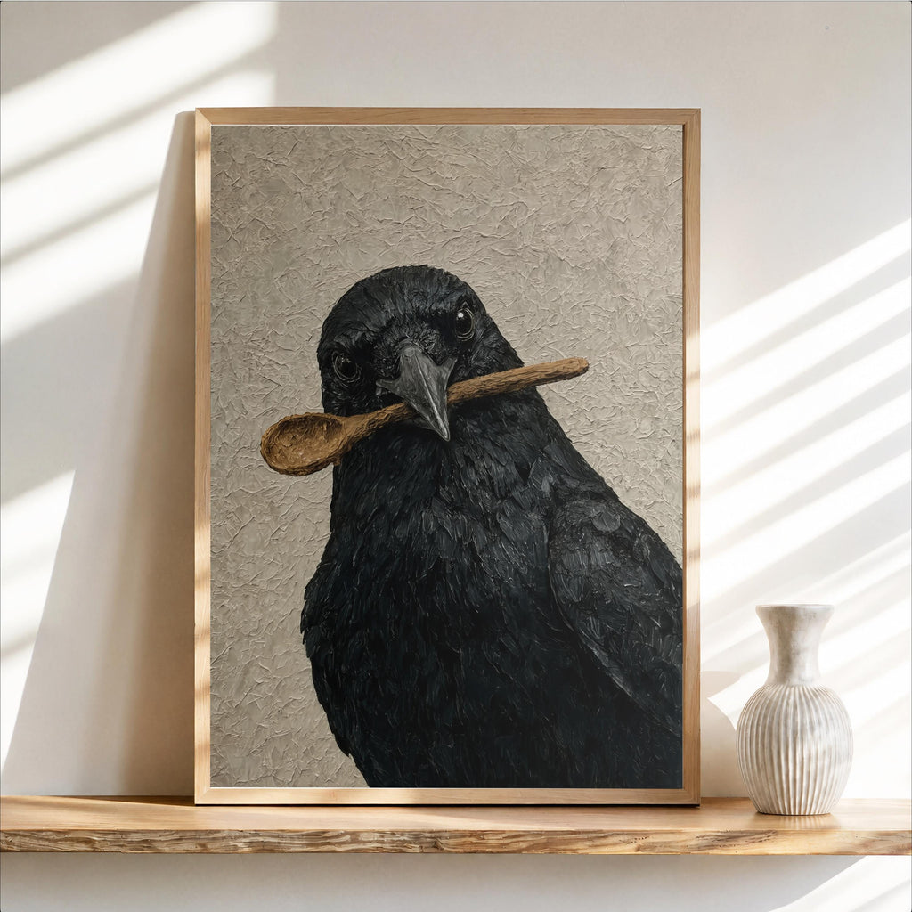Crow Print, Funny Kitchen Poster, Halloween Spooky Bird Wall Art, Gothic Home Decor, Whimsical Creepy Cute Gift, Dark Witchy Cottage Style